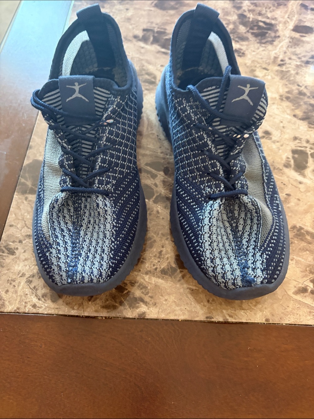 Danskin Ladies  Athletic Knit Sneakers with  Jumping logo - Navy/Light Blue